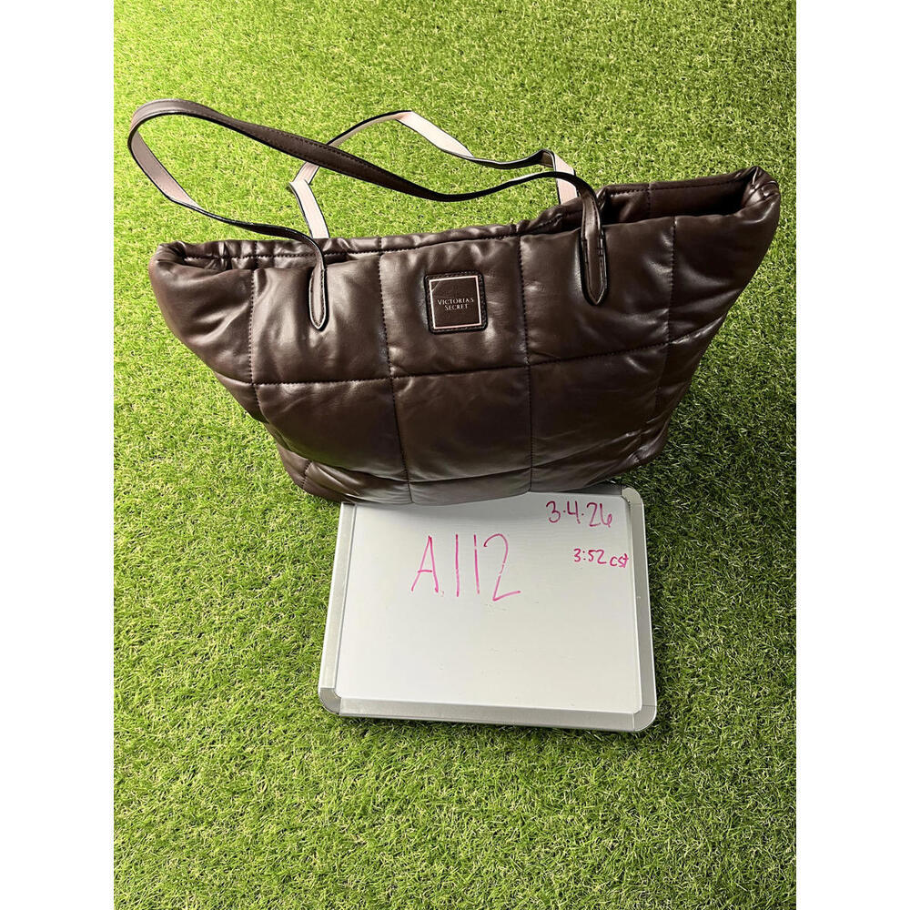 Victoria's Secret Puffer faux leather weekender Quilted Tote Bag Brown Pink VTG